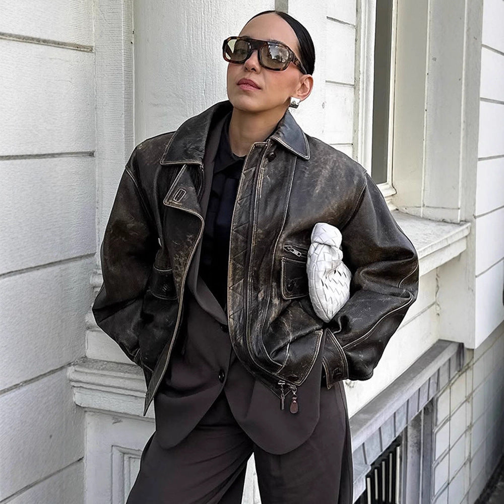 Damen lässige Bikerjacke aus hochwertigem Leder Drune