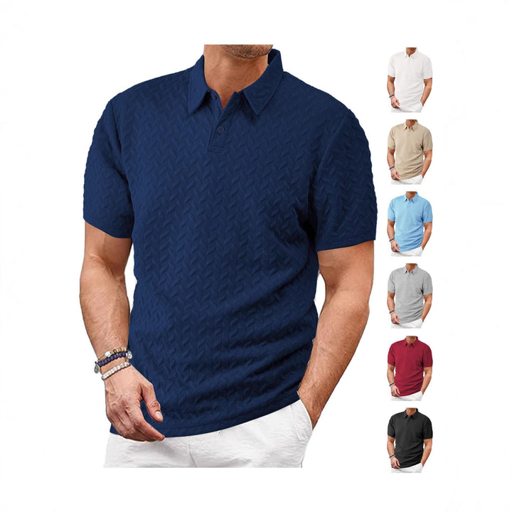 Herren nan kurzärmeliges Poloshirt mit eingeprägter Zickzackstruktur und klassischem Hemdkragen Drune