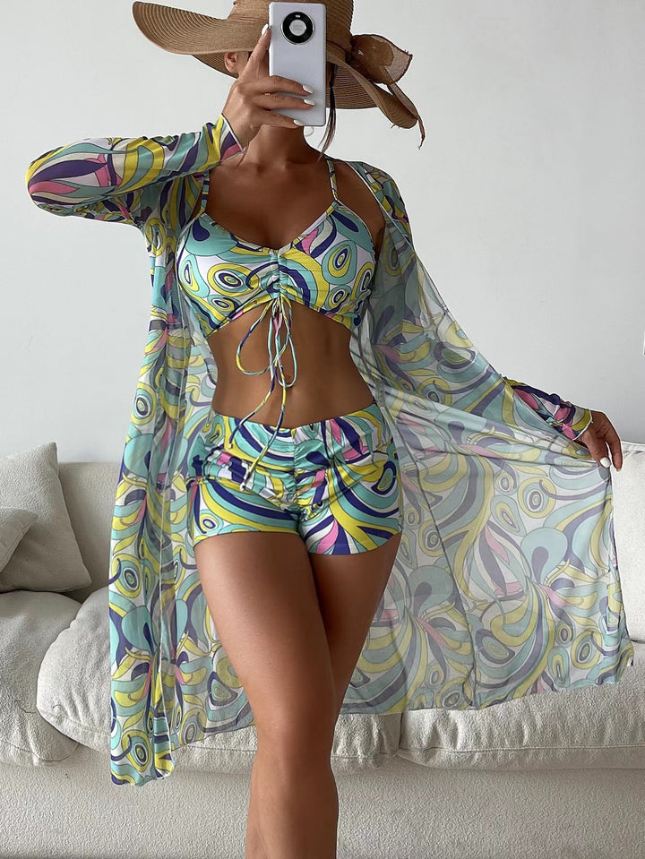 Damen Strandset mit floralem Kimono und Crop-Top Drune
