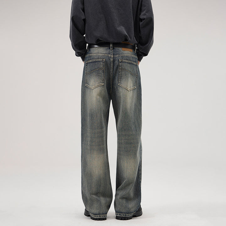 Herren Ultraweite Stonewashed-Baggy-Jeans mit tiefem Schritt und soften Fade-Details Drune