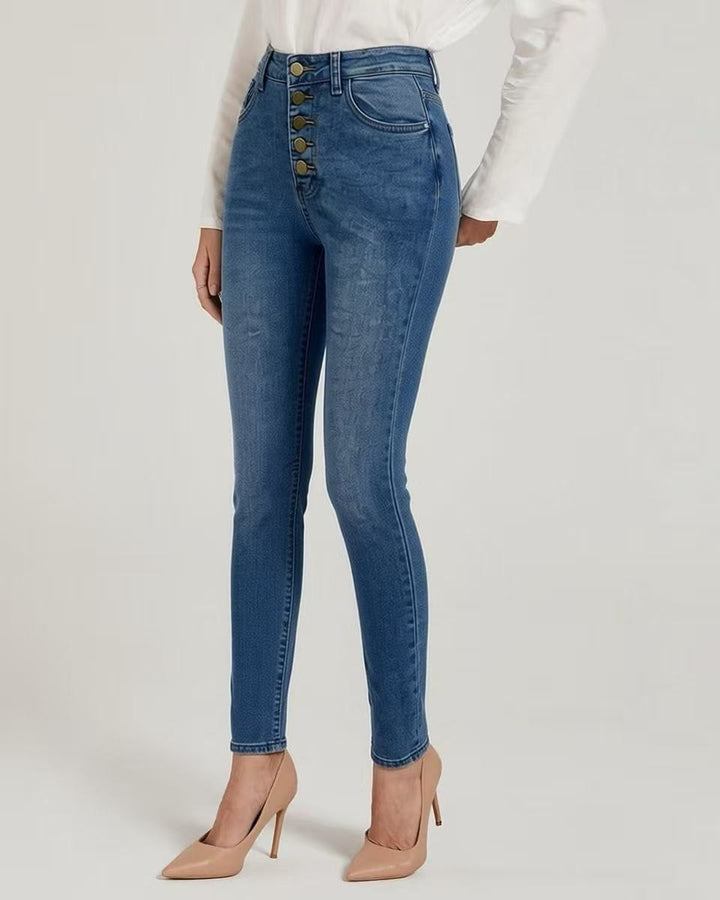 Damen Slim-Fit Jeans mit eleganter Knopfleiste und hohem Bund Drune