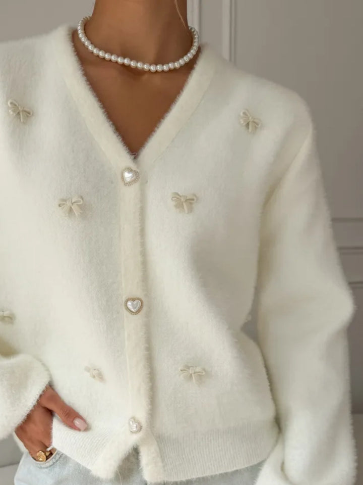 Damen Flauschige Strickjacke mit Herzknöpfen Drune