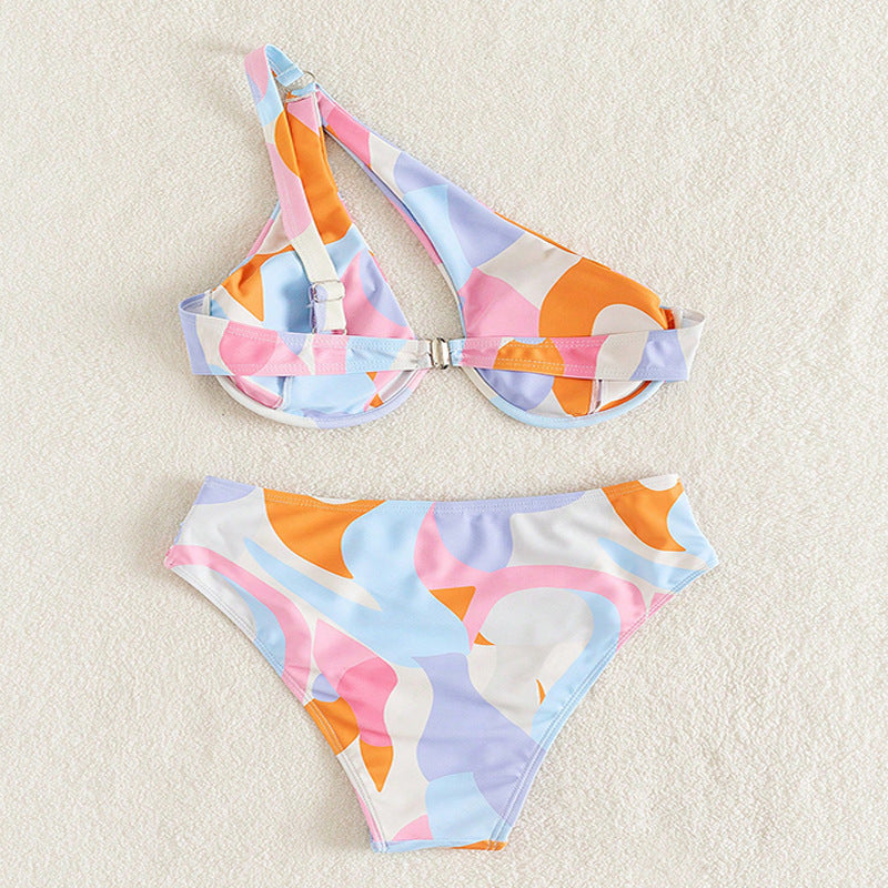 Damen Designer-Bikini mit asymmetrischem Oberteil und hohem Bund Drune