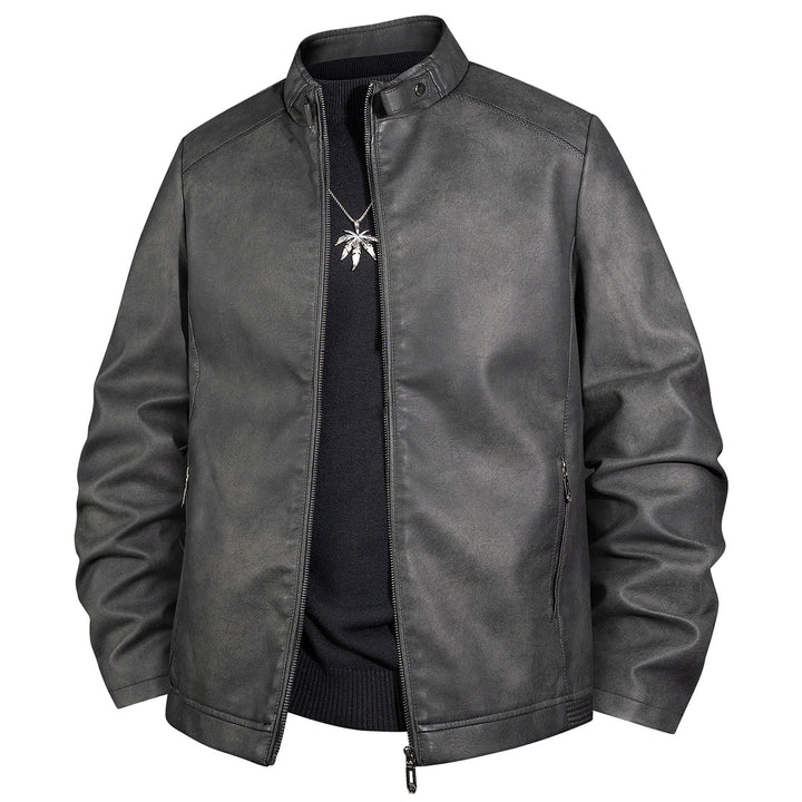 Herren Vintage-Lederoptik-Bomberjacke mit Stehkragen und Reißverschluss Drune