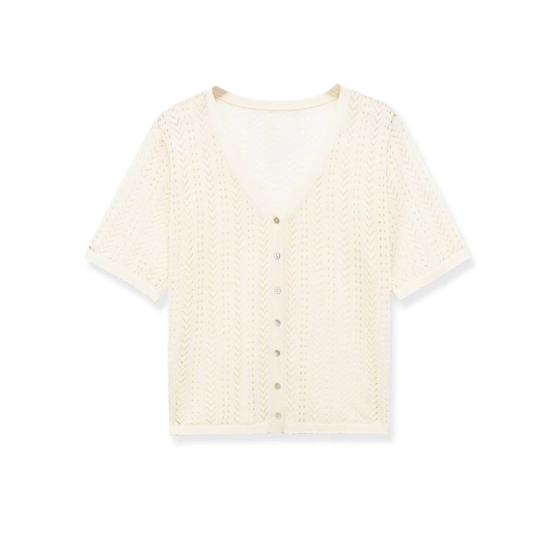 Damen Strick-Crop-Top mit V-Ausschnitt und Knopfverschluss Drune
