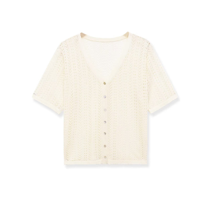 Damen Strick-Crop-Top mit V-Ausschnitt und Knopfverschluss Drune