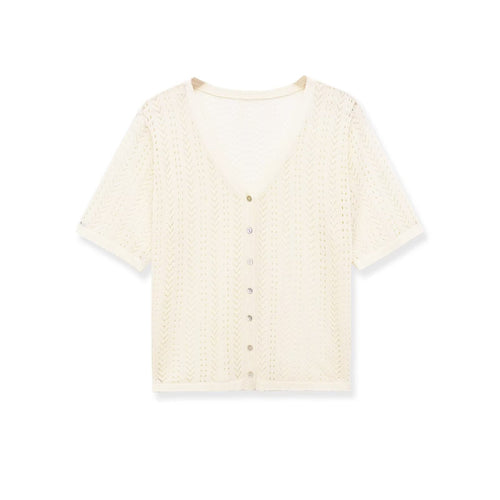Damen Strick-Crop-Top mit V-Ausschnitt und Knopfverschluss Drune