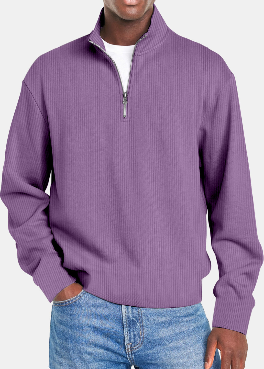 Herren nan gerippter Troyer-Pullover mit Halbzip und Stehkragen Drune