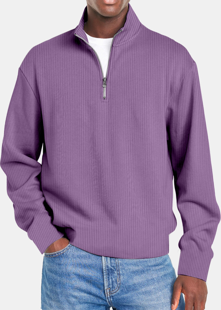 Herren nan gerippter Troyer-Pullover mit Halbzip und Stehkragen Drune