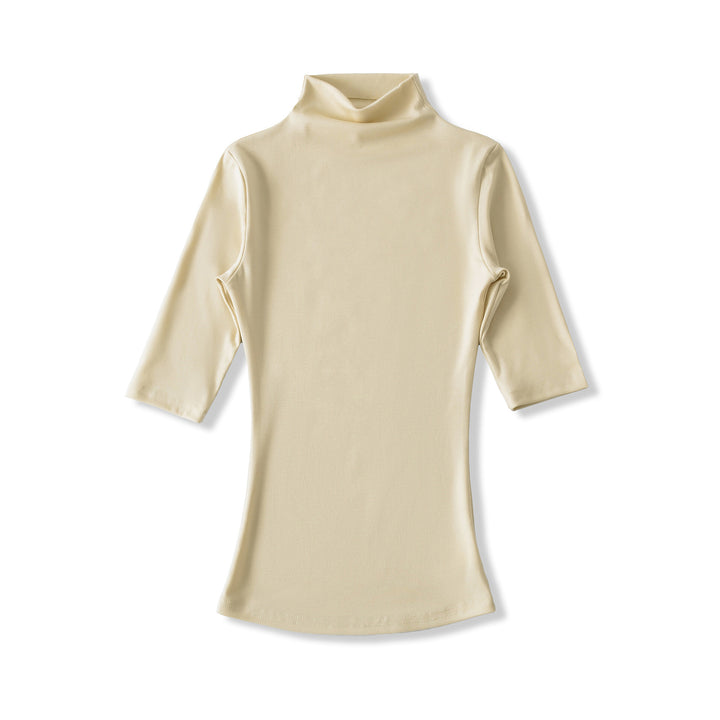 Damen Figurbetontes Stehkragen-Shirt mit halblangen Ärmeln Drune