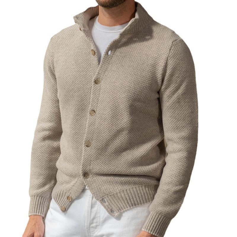 Herren Strukturstrick-Cardigan mit Stehkragen und durchgehender Knopfleiste Drune