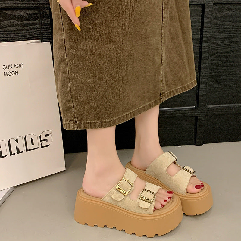 Damen Plattform-Sandalen mit doppeltem Riemendesign und rutschfester Sohle Drune
