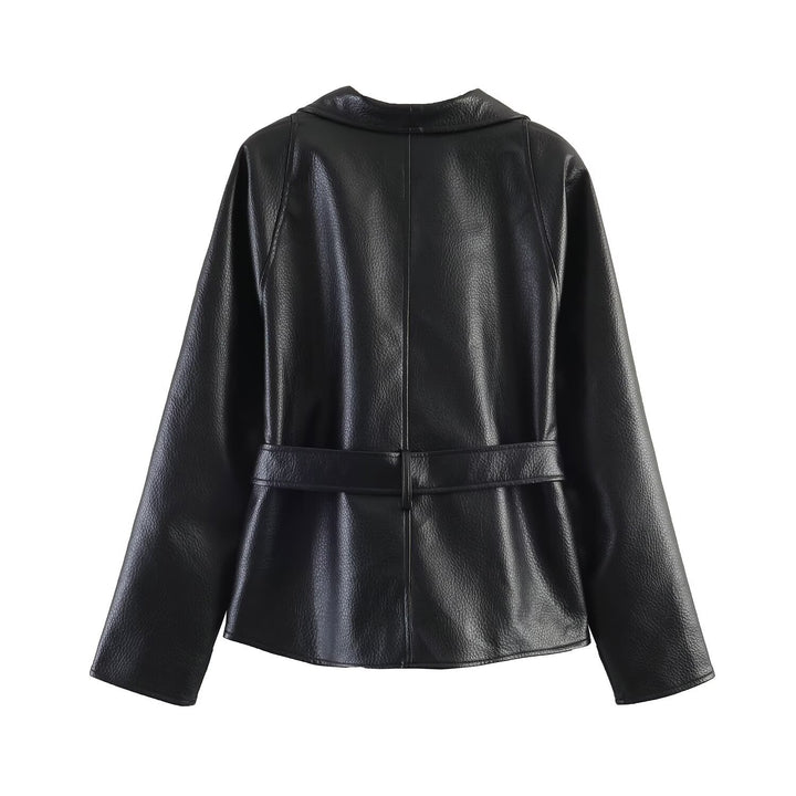 Damen Lederoptik-Wickeljacke mit Bindegürtel Drune