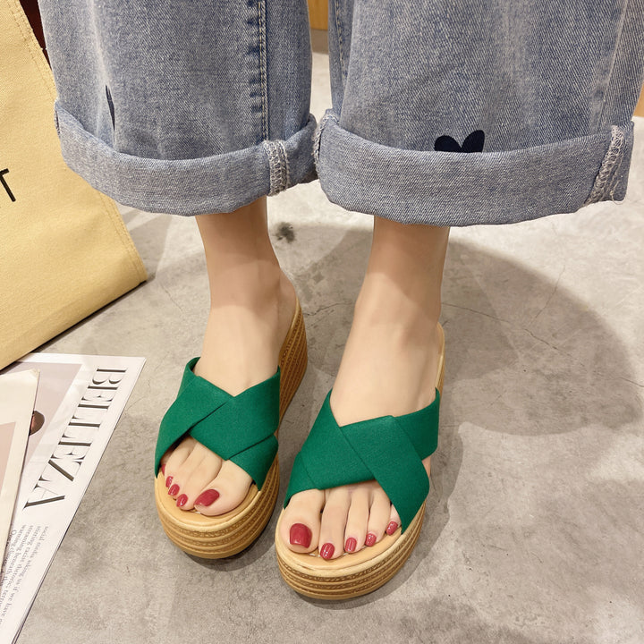 Damen Wedge-Pantoletten mit elegantem überkreuztem Riemendesign und komfortablem Hochplateau Drune