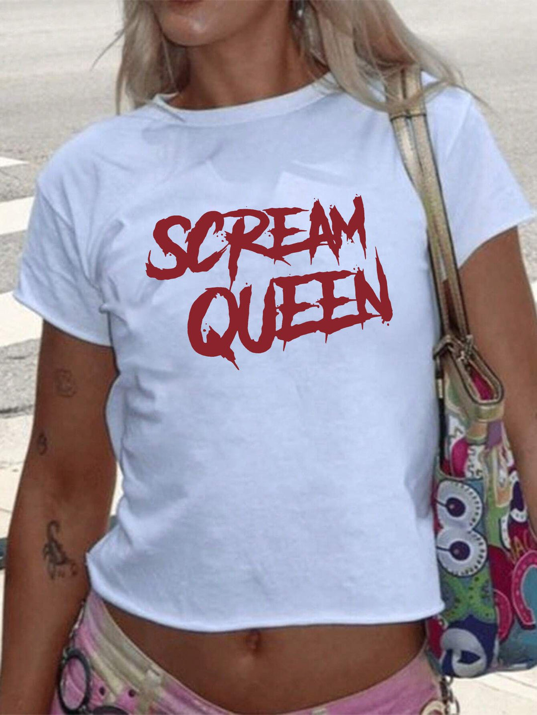 Damen T-Shirt mit funkelndem Discokugel-Motiv und zeitgemäßem Schleifendetail Drune