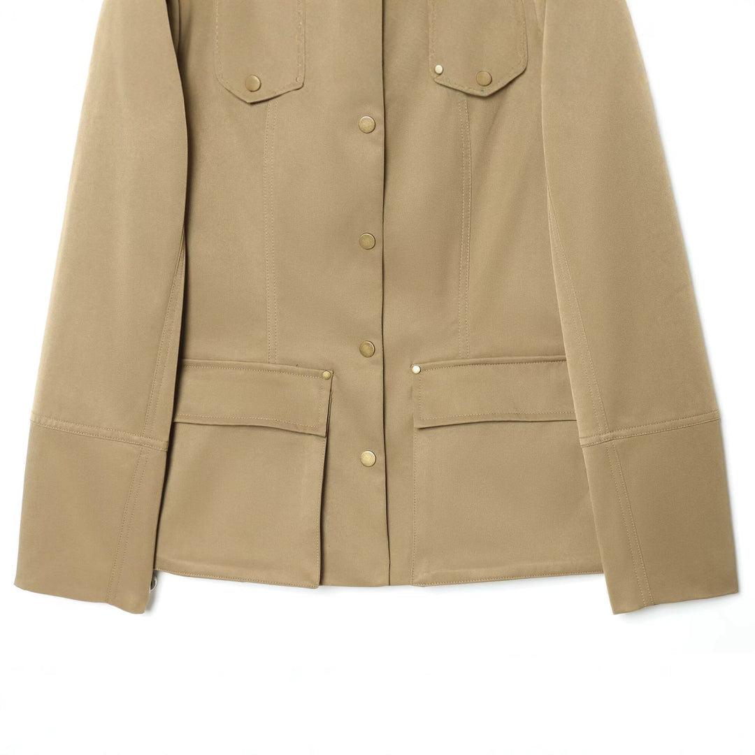 Damen Leichte Utility-Jacke mit Stehkragen, Schulterklappen und aufgesetzten Pattentaschen Drune