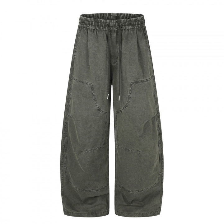 Damen Weite Cropped-Cargo-Hose mit Gummibund, Tunnelzug und aufgesetzten Taschen Drune