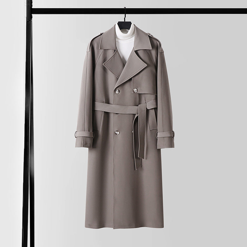 Damen Eleganter Maxi-Trenchcoat aus Wollmischung mit weitem Schalkragen und Bindegürtel Drune