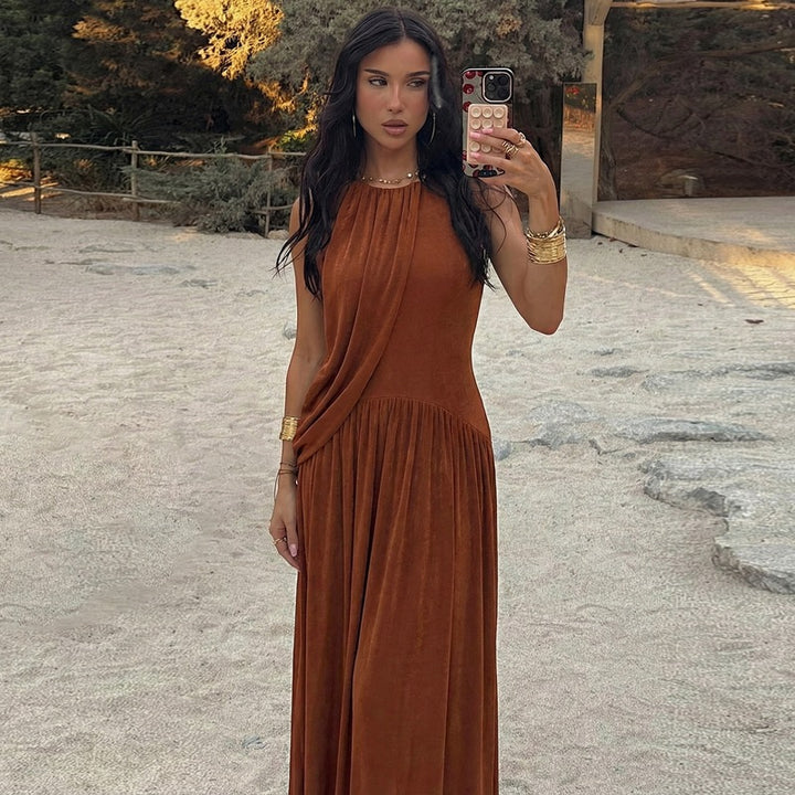 Damen Langes Kleid mit asymmetrischem Schnitt und raffiniertem Drapierungselement Drune