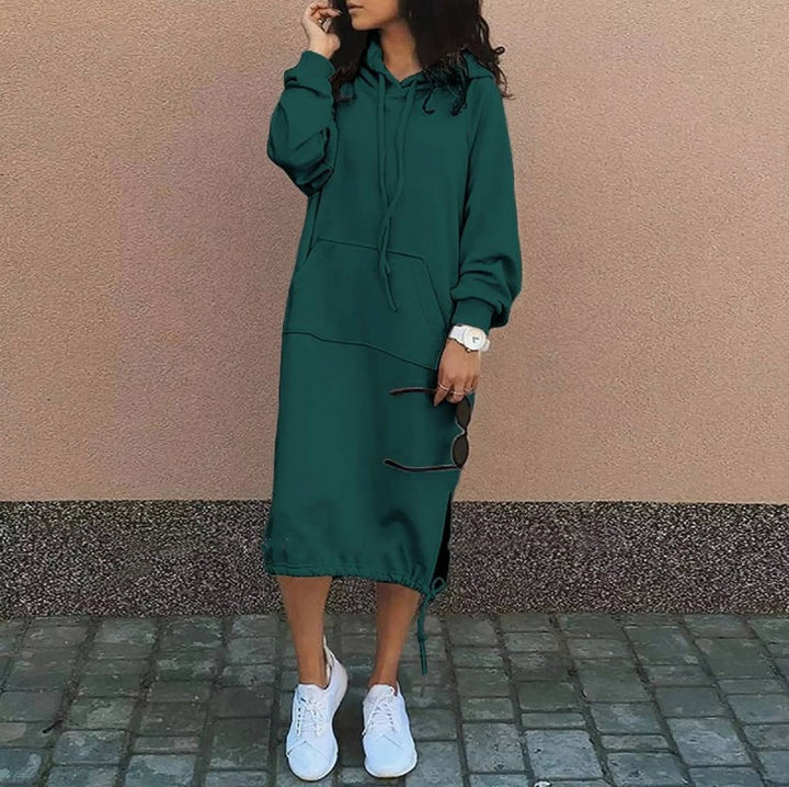 Damen Oversize Hoodie-Midikleid mit Tunnelzugsaum und seitlichen Schlitzdetails Drune