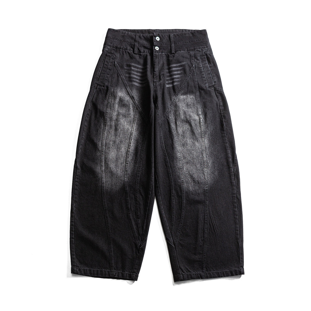 Damen hochtaillierte Ballon-Jeans mit Ziernähten und elastischem Saum Drune