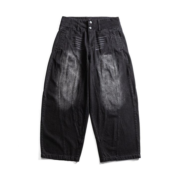Damen hochtaillierte Ballon-Jeans mit Ziernähten und elastischem Saum Drune