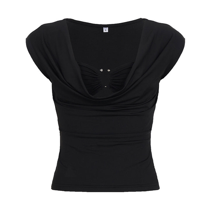 Damen elegantes Oberteil mit modischem Drapierungsdesign und dekorativen Strassdetails Drune