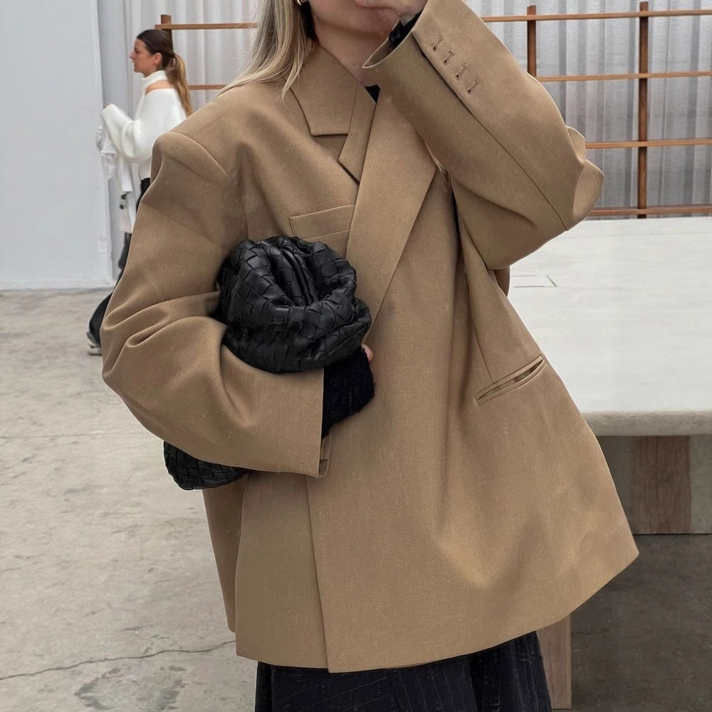 Damen modische Oversized-Blazerjacke mit praktischen Taschen Drune