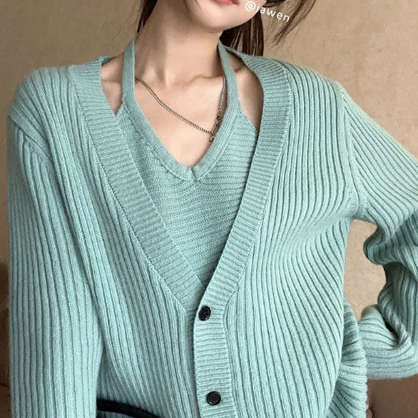 Damen Grobstrickjacke mit lässigem Schnitt und tiefem V-Ausschnitt Drune