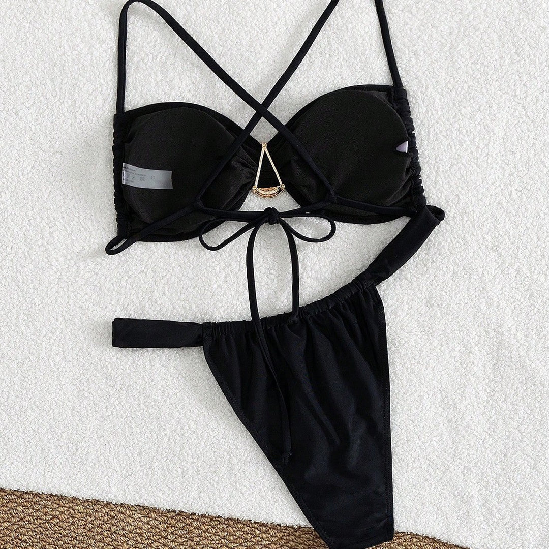 Damen Triangel-Bikini-Set mit dekorativem Ring Drune