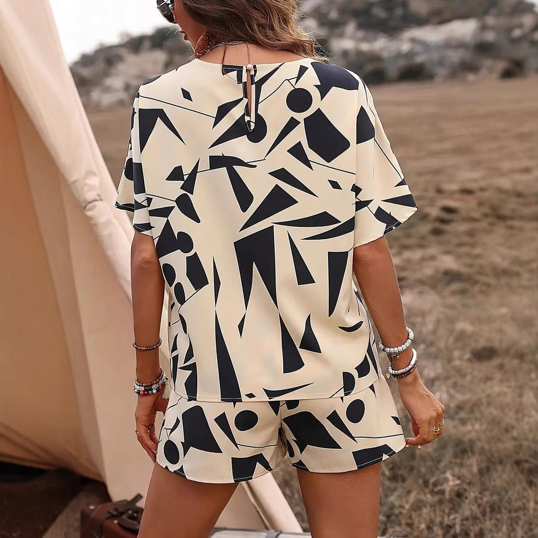 Damen Lässiges Lounge-Outfit mit grafischem Muster und elastischem Bund Drune