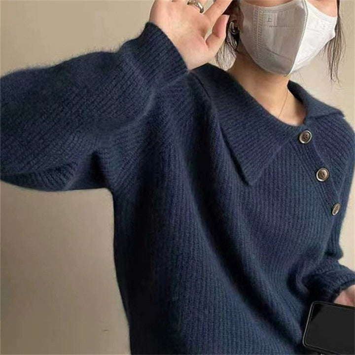 Damen Strickpullover mit besonderem Kragen und Knopfdetails Drune