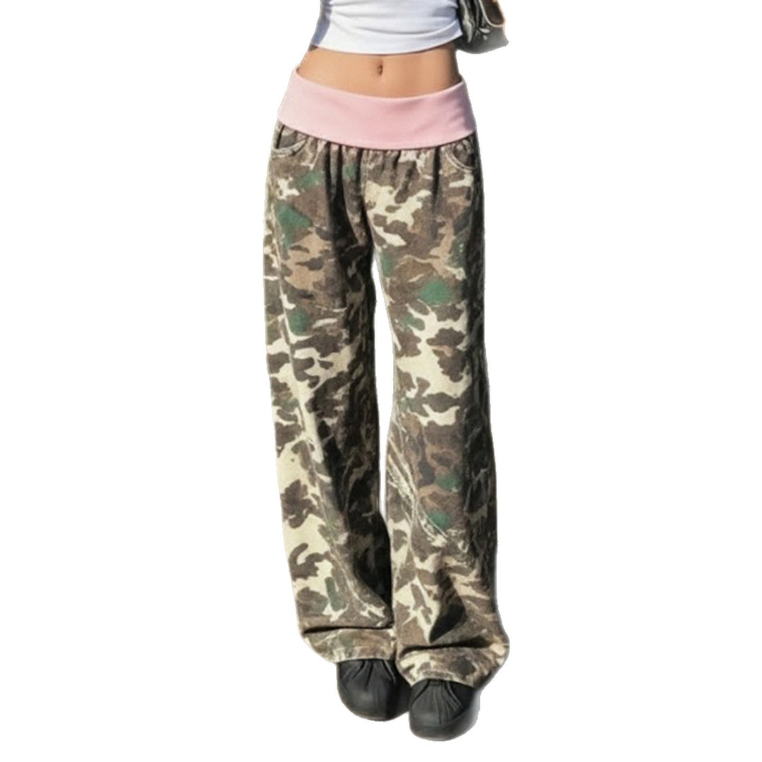 Damen nan weite Lounge-Hose mit Umschlagbund, Camouflage‑Muster und elastischem Komfortstretch Drune