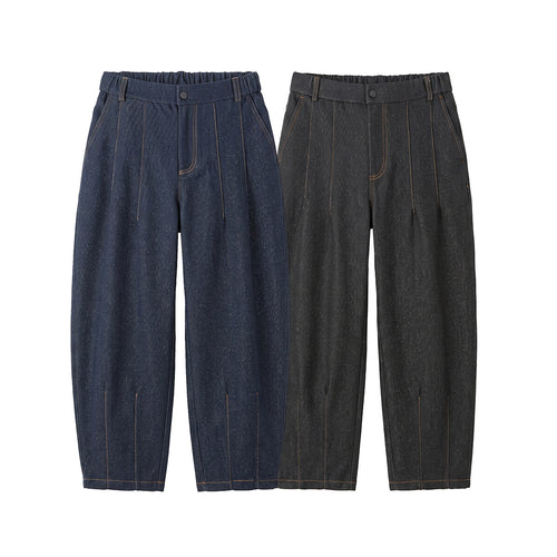 Damen Hochtaillierte Relaxed-Jeanshose mit Bundfalten, Teilungsnähten und elastischem Rückbund Drune