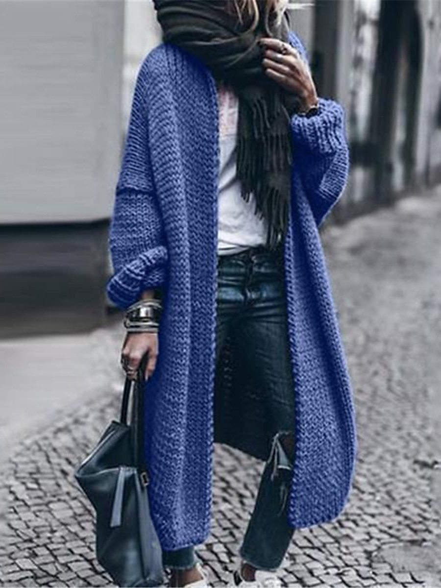 Damen Langer Grobstrick-Mantelcardigan mit überschnittener Schulter und offener Front Drune