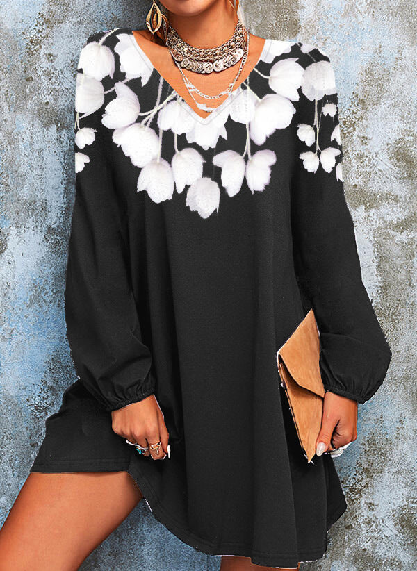Damen V-Ausschnitt Tunika Kleid Drune