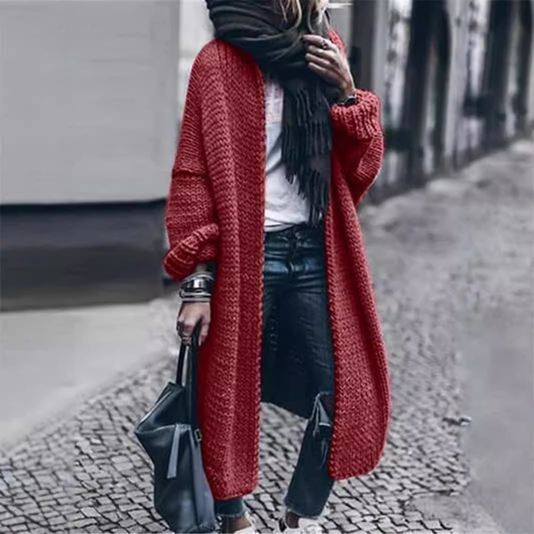 Damen Langer Grobstrick-Mantelcardigan mit überschnittener Schulter und offener Front Drune