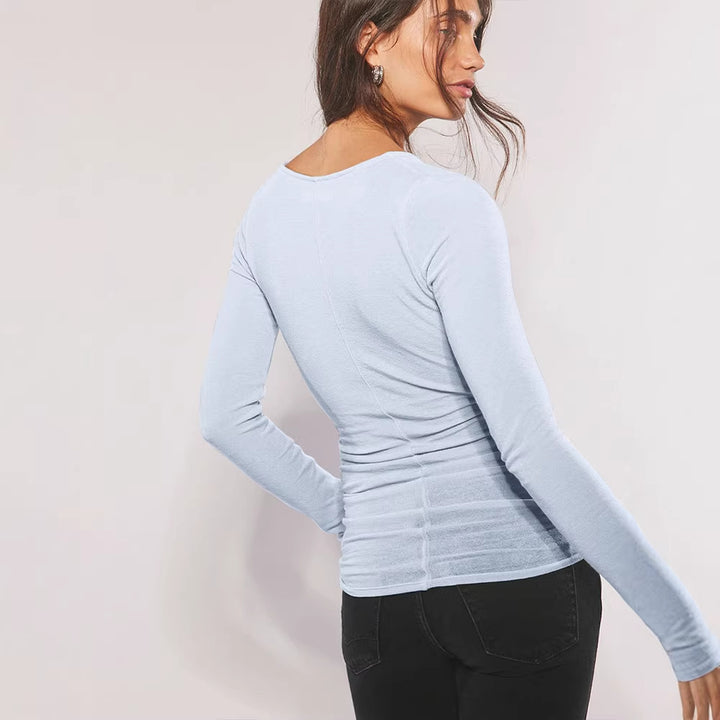 Damen Langarmshirt mit raffiniertem Wickel-Design und eleganten Rüschendetails Drune