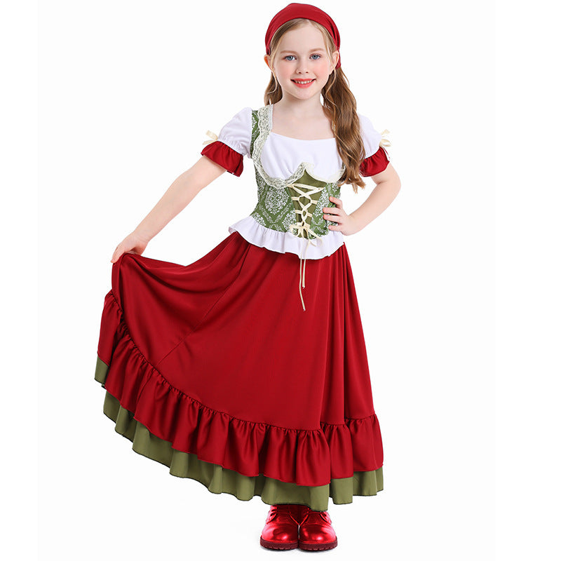 Damen nan traditionelles Trachtenkostüm Dirndl-Set mit geschnürtem Mieder und vollem Stufenrock Drune