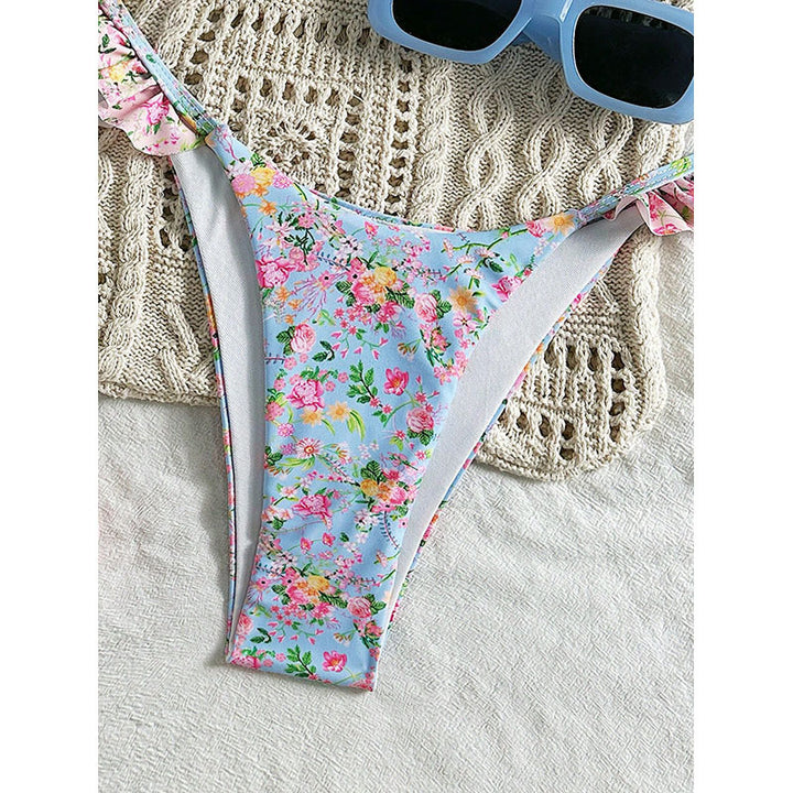 Damen Triangel-Bikini mit floralen Rüschendetails Drune