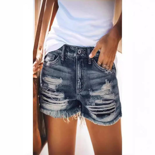 Damen trendige Destroyed Denim-Shorts mit ausgefransten Säumen und modischen Rissdetails Drune