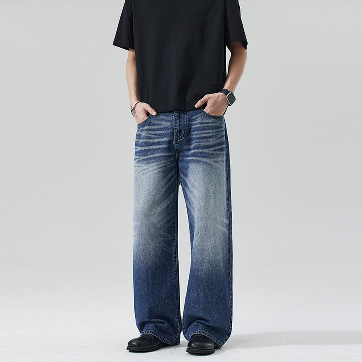 Herren Extraweite Stonewashed-Denim-Jeans mit starkem Fade-Effekt Drune