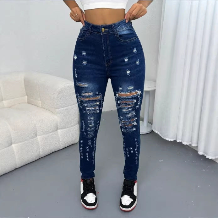 Damen Hochtaillierte Ripped-Skinny-Jeans mit taillenformendem Komfortbund Drune