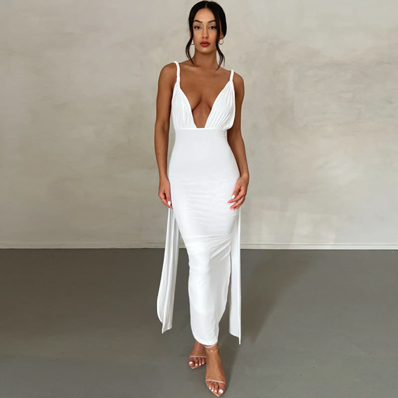 Damen Maxikleid mit tiefem V-Ausschnitt und seitlichem Schlitz Drune