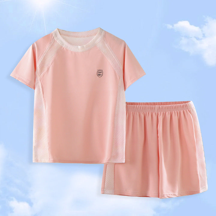 Damen nan UV-Schutz Bade-Set mit Kurzarm-Rashguard und elastischen Badeshorts Drune