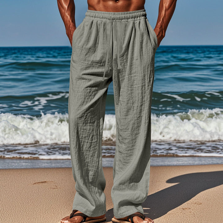 Herren Leichte Leinenhose mit weitem Schnitt, Elastikbund und Kordelzug Drune