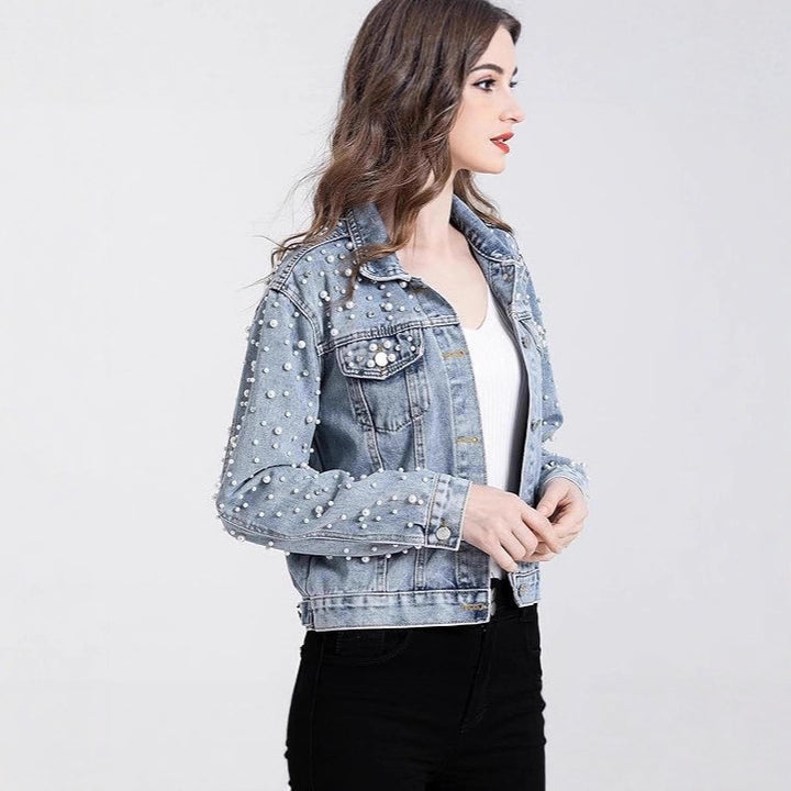 Damen Denimjacke mit Perlenverzierungen Drune