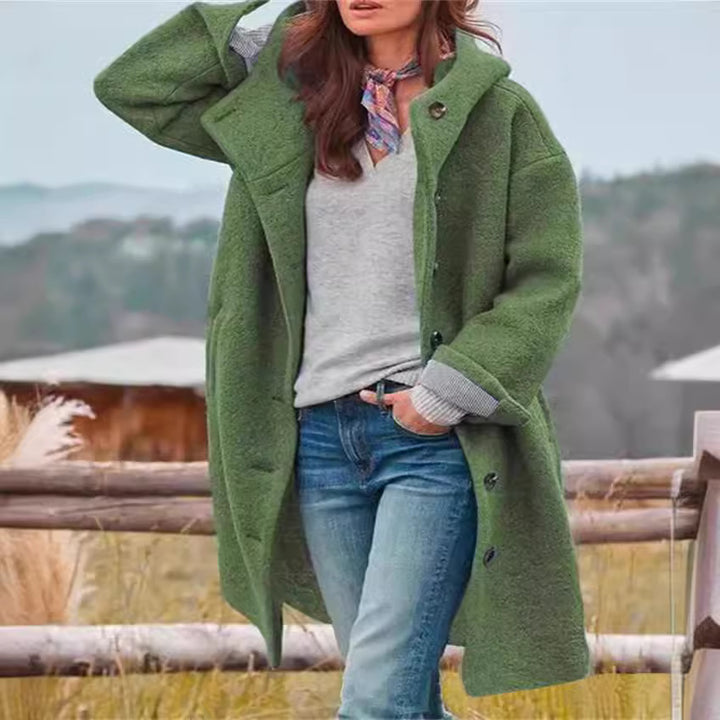 Damen Oversize Teddy-Mantel mit Knopfleiste und großem Revers Drune