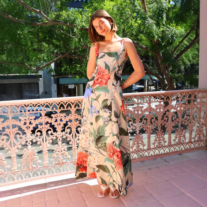 Damen Maxikleid mit floralem Design und taillierter Passform Drune