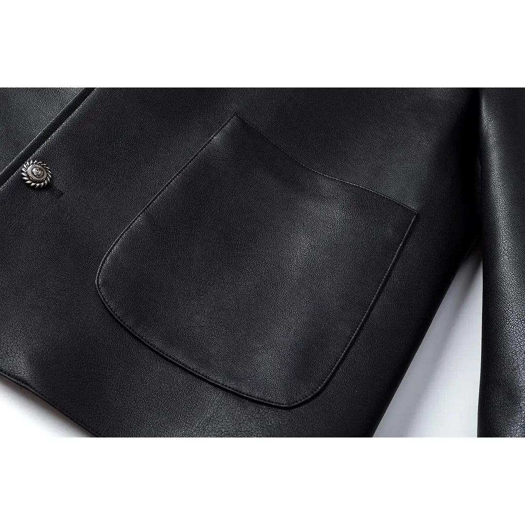 Herren Minimalistische Kunstleder-Überhemdjacke mit feiner Narbung, Metallknöpfen & geradem Schnitt Drune